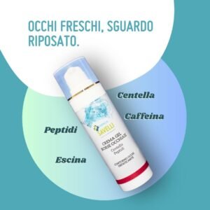 dettagli di un flacone di crema gel borse occhiaie di farmacia savelli piergiorgio