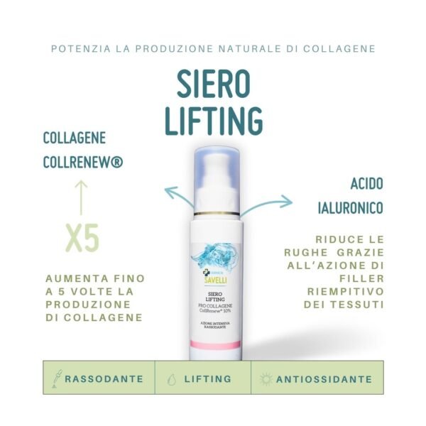 infografica più prodotto siero lifting della farmacia savelli piergiorgio in flacone vetro